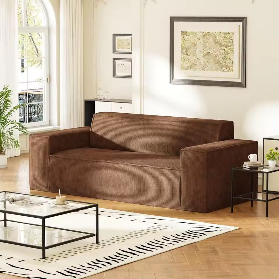 Memory Foam 3 Seater Corduroy Sofa, Deep Seat Modern Couch