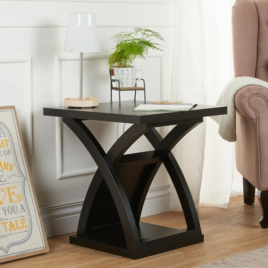 Modern Black X-Design End Table with Shelf
