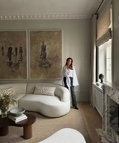 Italian Contemporary Curved Sofa, White Minimalist Couch