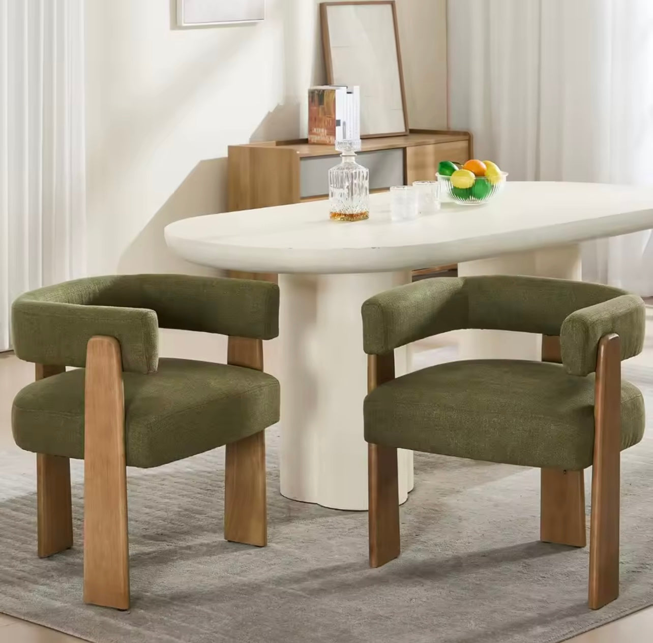 Set of 4 Modern Barrel Dining Chairs, Linen Upholstered Accent Chairs