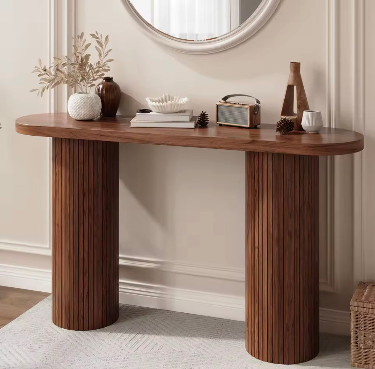 55” Modern Fluted Console Table for Entryway or Behind Sofa, Walnut