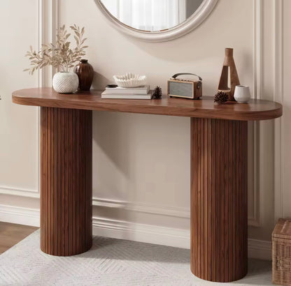 55” Modern Fluted Console Table for Entryway or Behind Sofa, Walnut