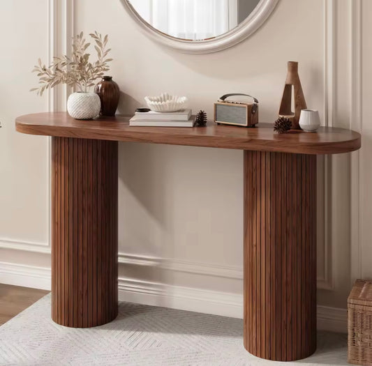 55” Modern Fluted Console Table for Entryway or Behind Sofa, Walnut