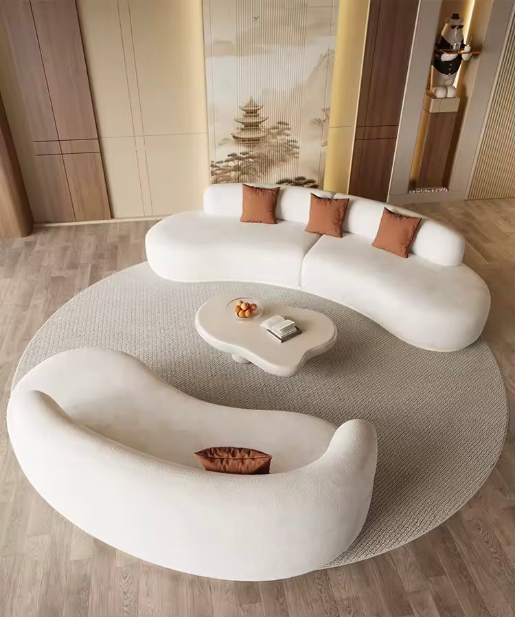 White Velvet Fabric Curved Modern Lounge Sofa