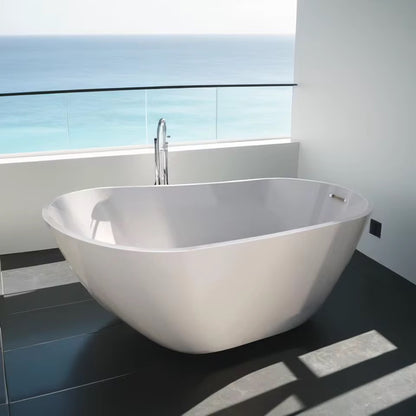 Modern White Freestanding Soaking Tub, 59” Glossy Acrylic Spa Bath