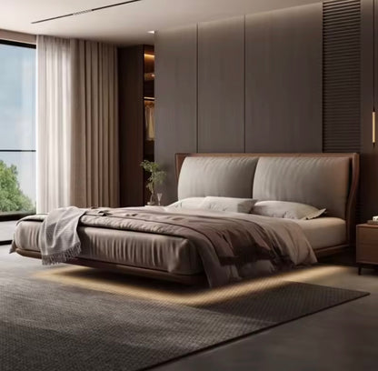 Italian Leather Floating Platform Bed with Integrated LED Lighting