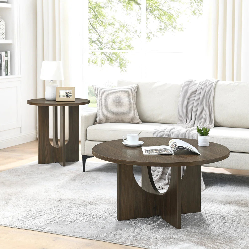 Modern Coffee Table, Minimalist Black Round Coffee Table, MDF Table