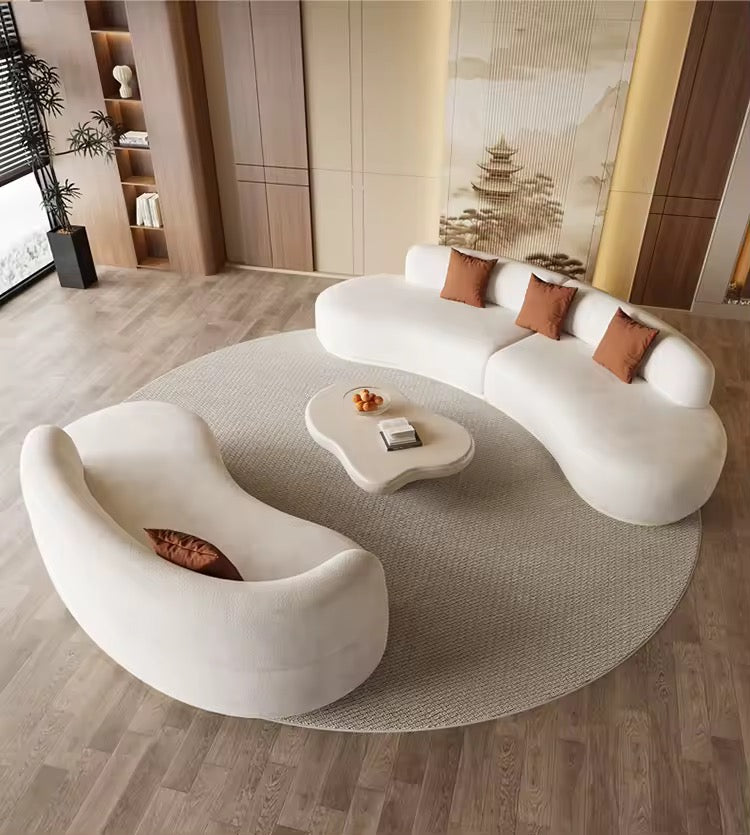 White Velvet Fabric Curved Modern Lounge Sofa
