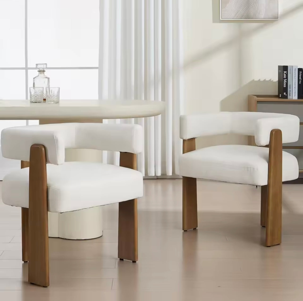 Set of 4 Modern Barrel Dining Chairs, Linen Upholstered Accent Chairs