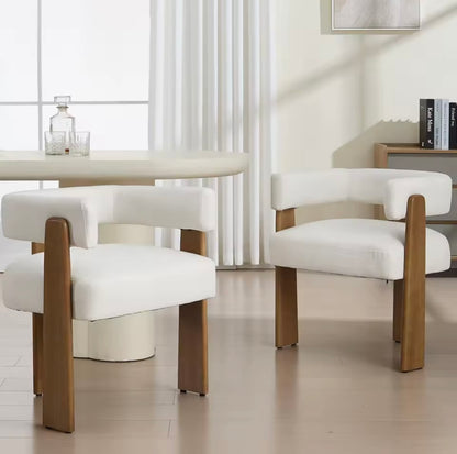 Set of 4 Modern Barrel Dining Chairs, Linen Upholstered Accent Chairs