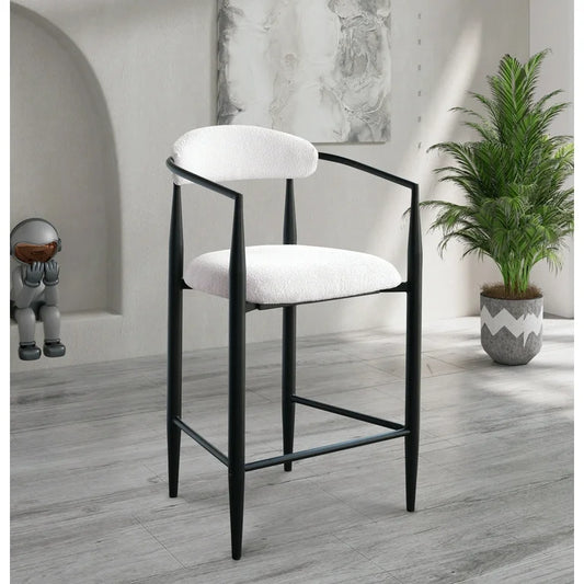 2 Boucle Bar Stools with Armrest Black & White