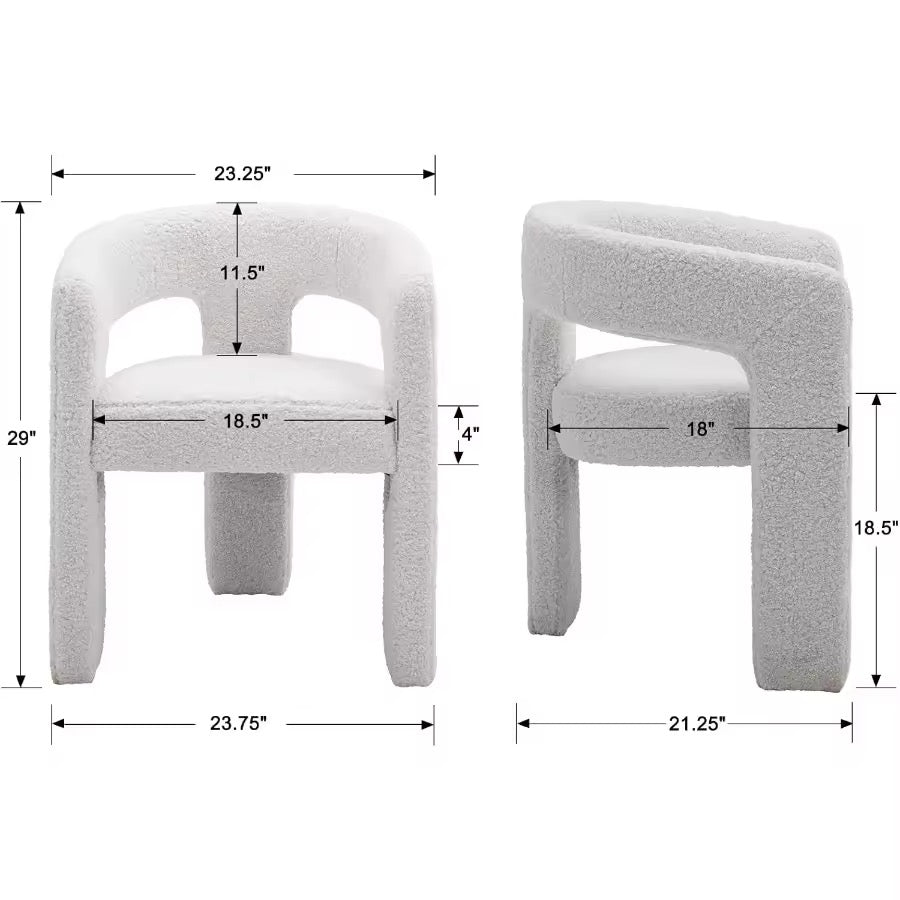 White Sherpa Fabric Dining Chair, Upholstered Makeup Vanity Chair