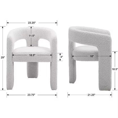 White Sherpa Fabric Dining Chair, Upholstered Makeup Vanity Chair