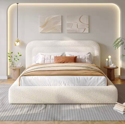 Cloud Boucle Upholstered Bed Frame with Rounded Anti-Collision Corners