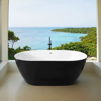Black Freestanding Tub, Oval Bathtub with Integrated Slotted Overflow