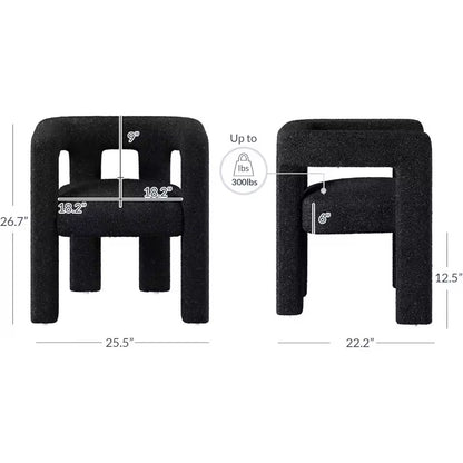 Modern Boucle Dining Chair, Upholstered Teddy Barrel Armchair