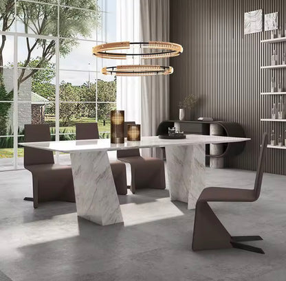 Italian Bulgari White Natural Marble Dining Table with Y-Shaped Base