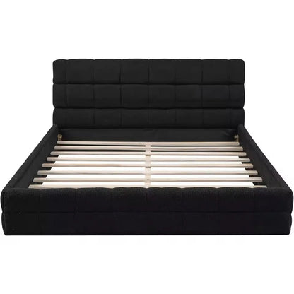 Queen Upholstered Thick Teddy Fabric Grounded Platform Bed