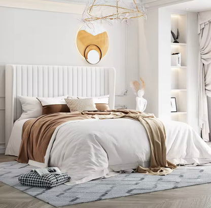 Velvet Upholstered Bed Frame with Vertical Wingback Headboard