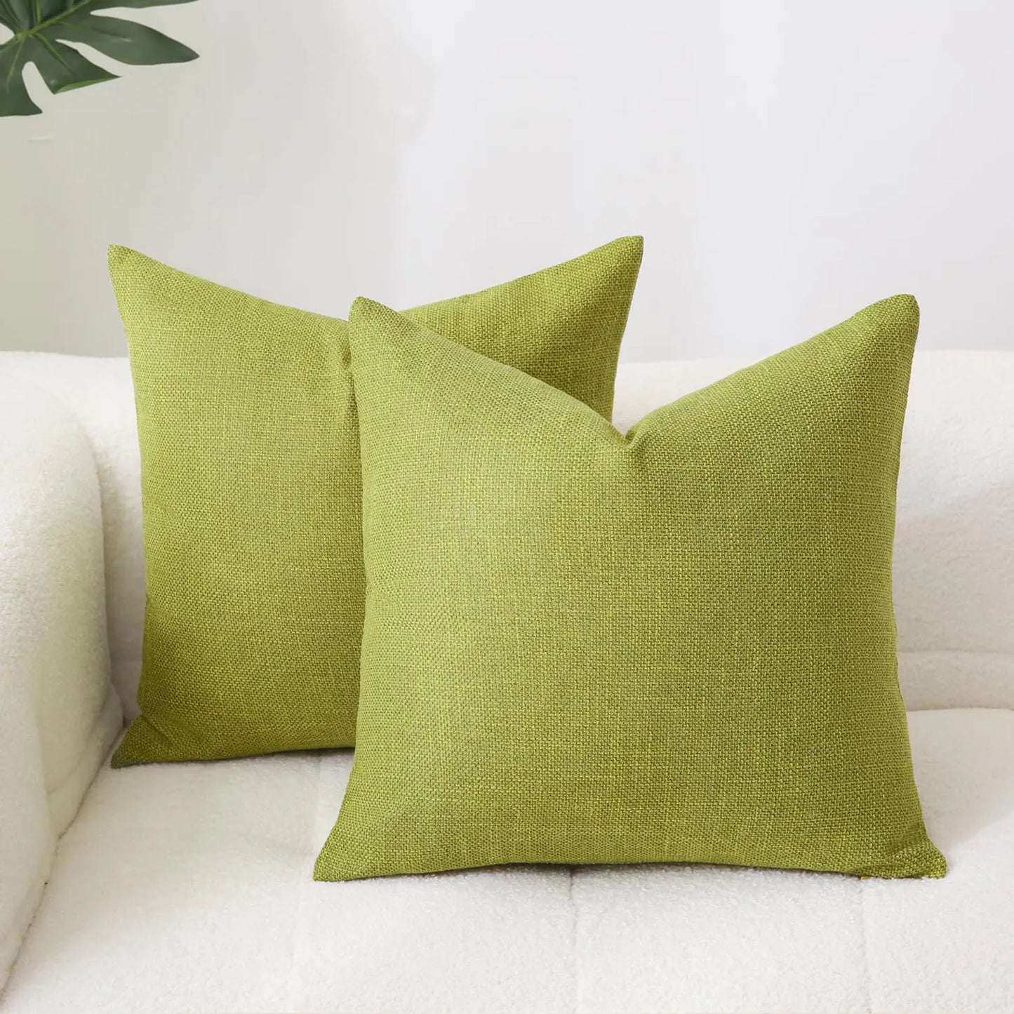 Chartreuse Burlap Linen Pillow Covers 12"x12" Set