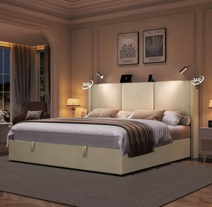 Full Size Storage Bed with Charging Station & Adjustable Headboard