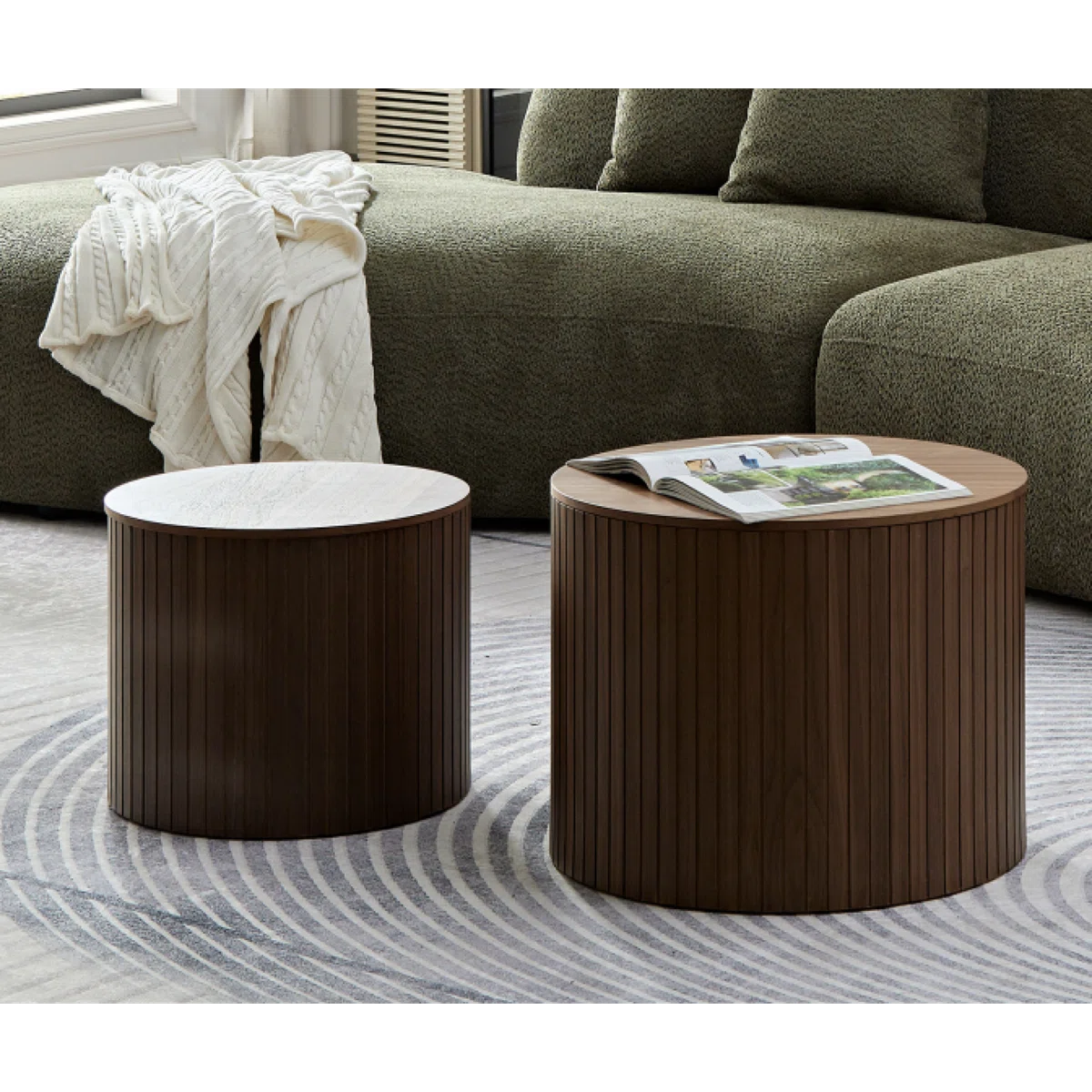 Walnut Round Nesting Coffee Table Set of 2