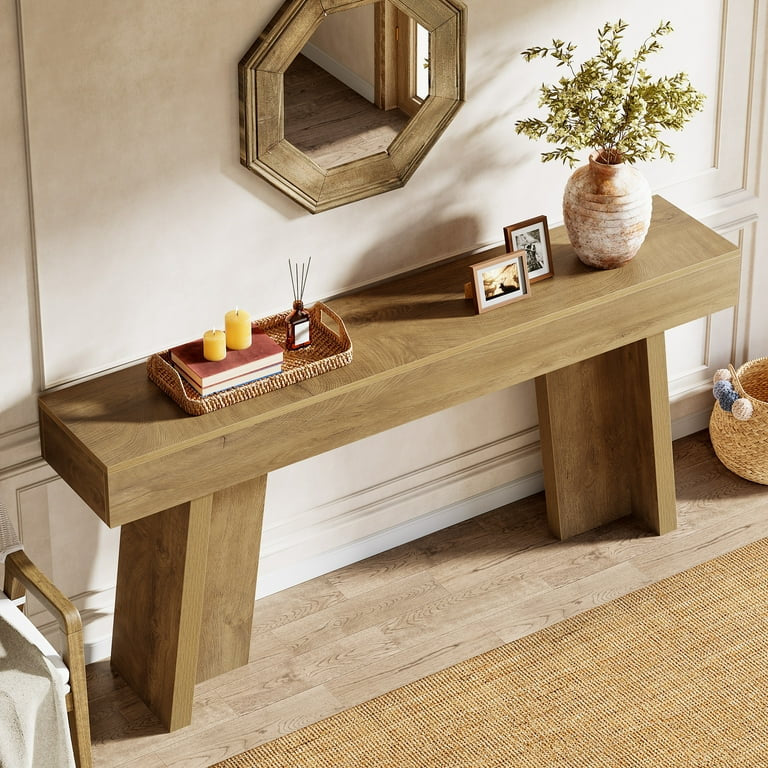 Farmhouse Narrow Entryway Table, Large Wood Console Table