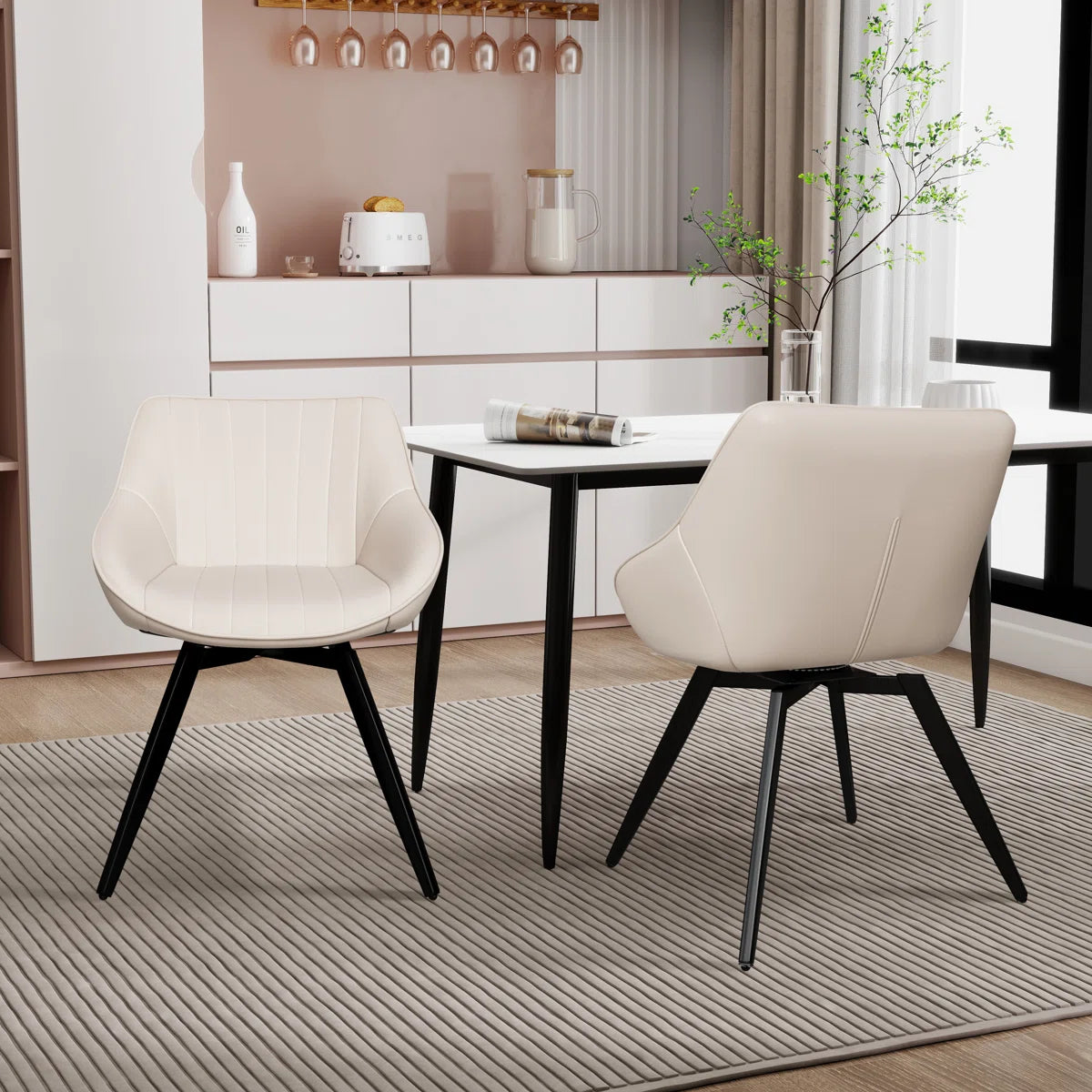 Set of 2 Upholstered Dining Chairs, White Modern Dining Chairs