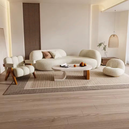 Berber Fleece Curved Sectional Sofa in Beige, Contemporary Corner Sofa