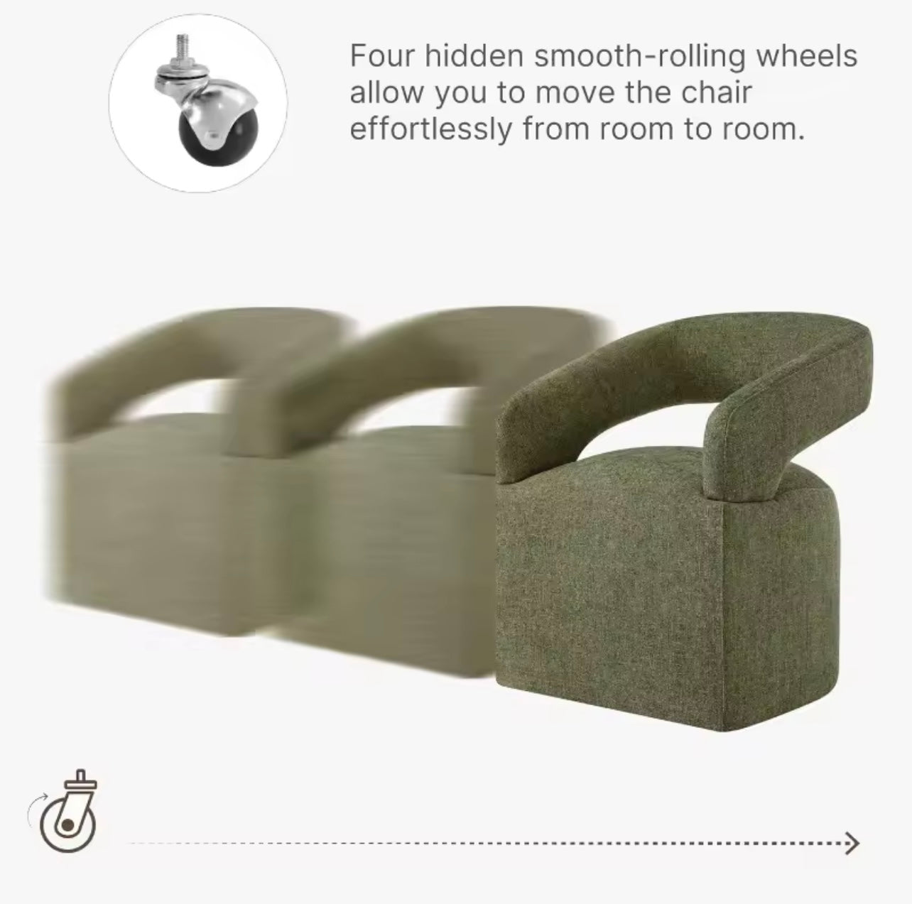 White Set of 4 Upholstered Versatile Dining Chairs with Hidden Wheels