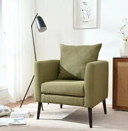 Olive Green Wool Accent Chair, Upholstered Modern Armchair
