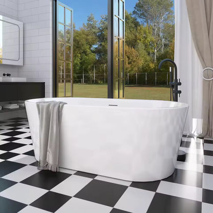Freestanding Soaking Tub, Acrylic Bath with Sloped Lumbar Support
