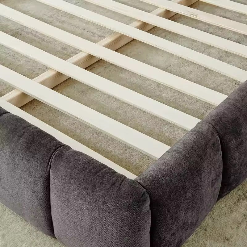 Gray Upholstered Bed Chenille Fabric Platform Bed