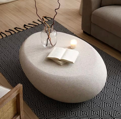 43.3” Oval Coffee Table, Modern Matte Rocks Fiberglass Center Table