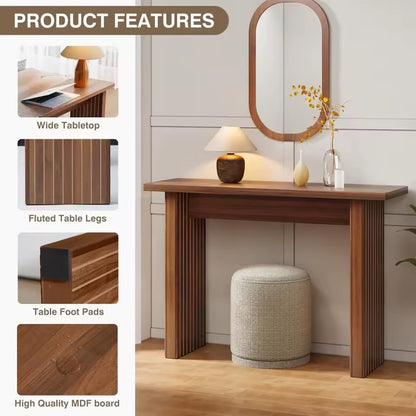 Rustic Fluted Console Table, Walnut Narrow Entryway Accent Table