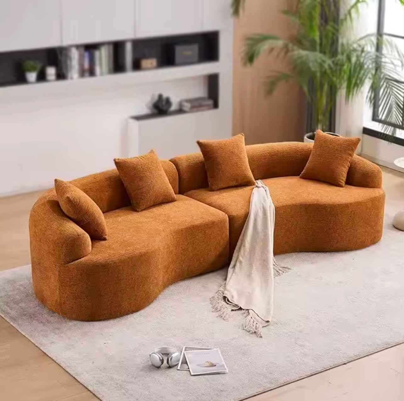 110.2” Luxury Curved Chenille Fabric Sectional Sofa