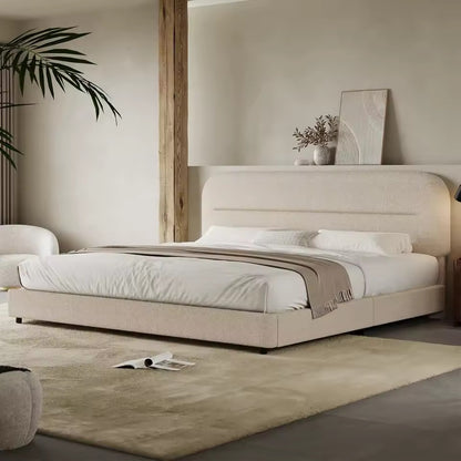 Upholstered Boucle Modern Platform Bed with Rounded Corners