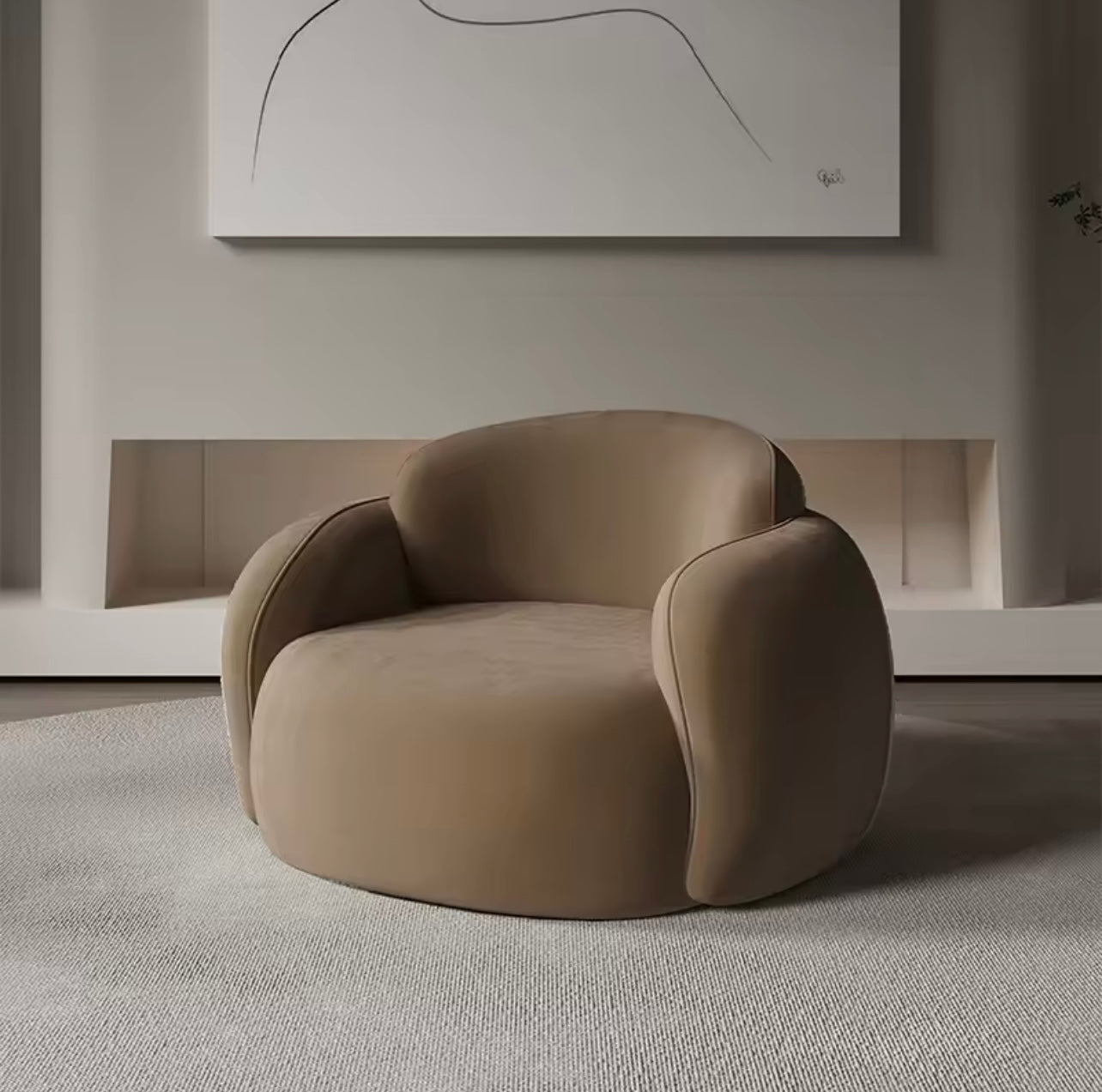 Single Off White Modern Velvet Sofa Chair