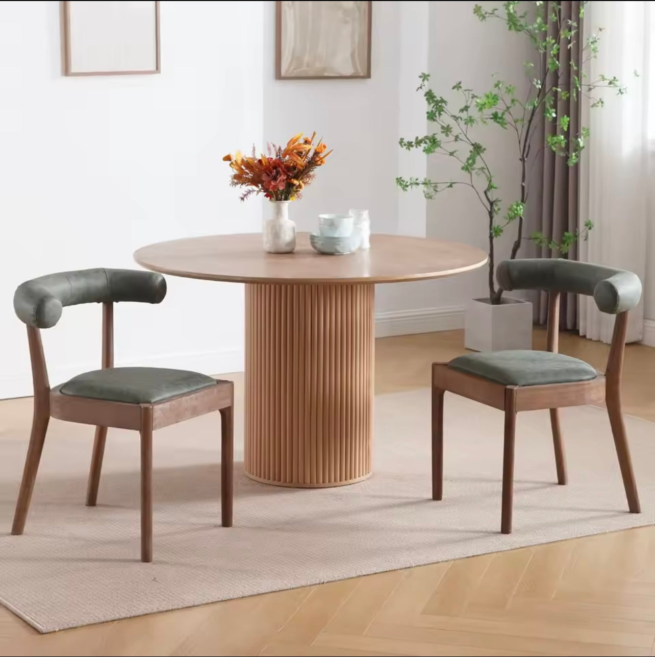 Set of 2 Upholstered Mid Century Pu Leather Dining Chairs