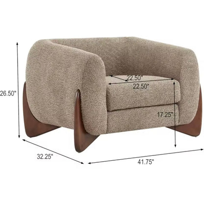 Green Accent Chair, Boucle Fabric Upholstered Club Chair