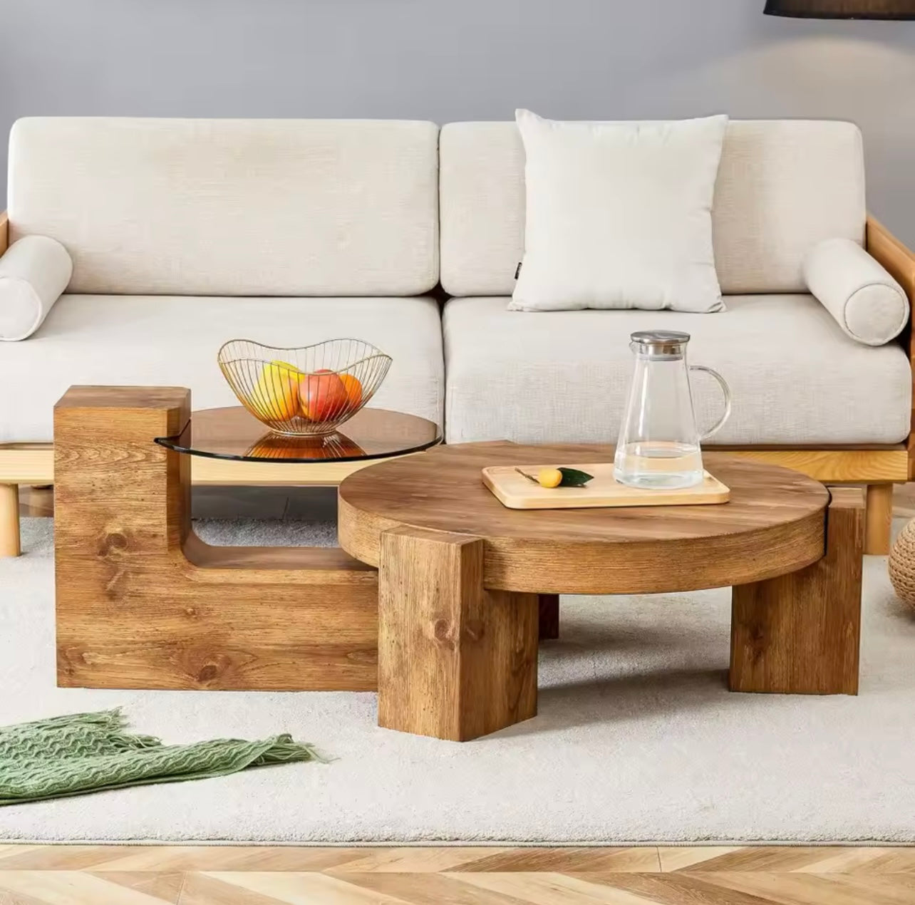 Round Nesting Coffee Table, 2-in-1 Detachable Small & Large MDF Table