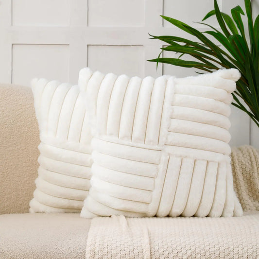 2 Faux Fur Velvet 20"x20" Throw Pillow Covers
