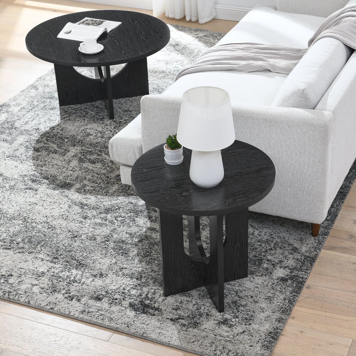 Modern End Table, Black Solid Wood End Table, MDF Wood