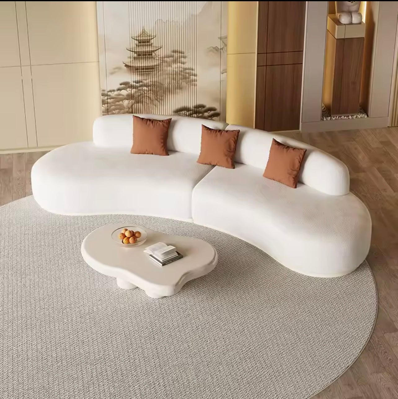 White Velvet Fabric Curved Modern Lounge Sofa