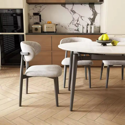 Set of 4 Ergonomic Cotton-Linen Upholstered Dining Chairs, Beige