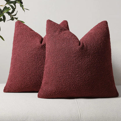 Set of 2 Burgundy Bouclé Pillow Covers 26"x26"