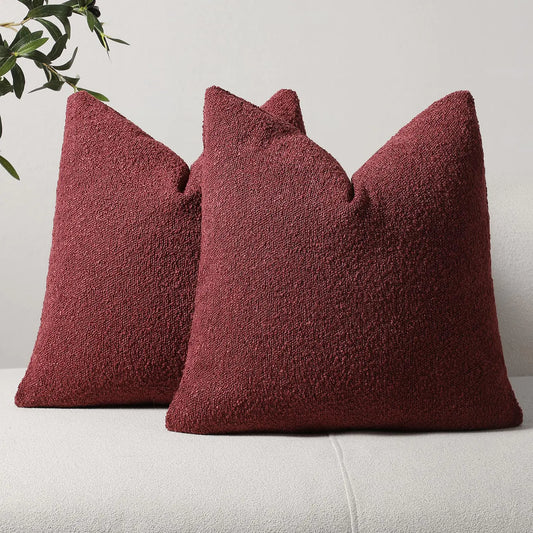 Set of 2 Burgundy Bouclé Pillow Covers 26"x26"