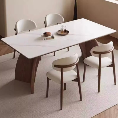 Rock Slab Dining Table with Solid Wood Base and 4 or 6 Chairs
