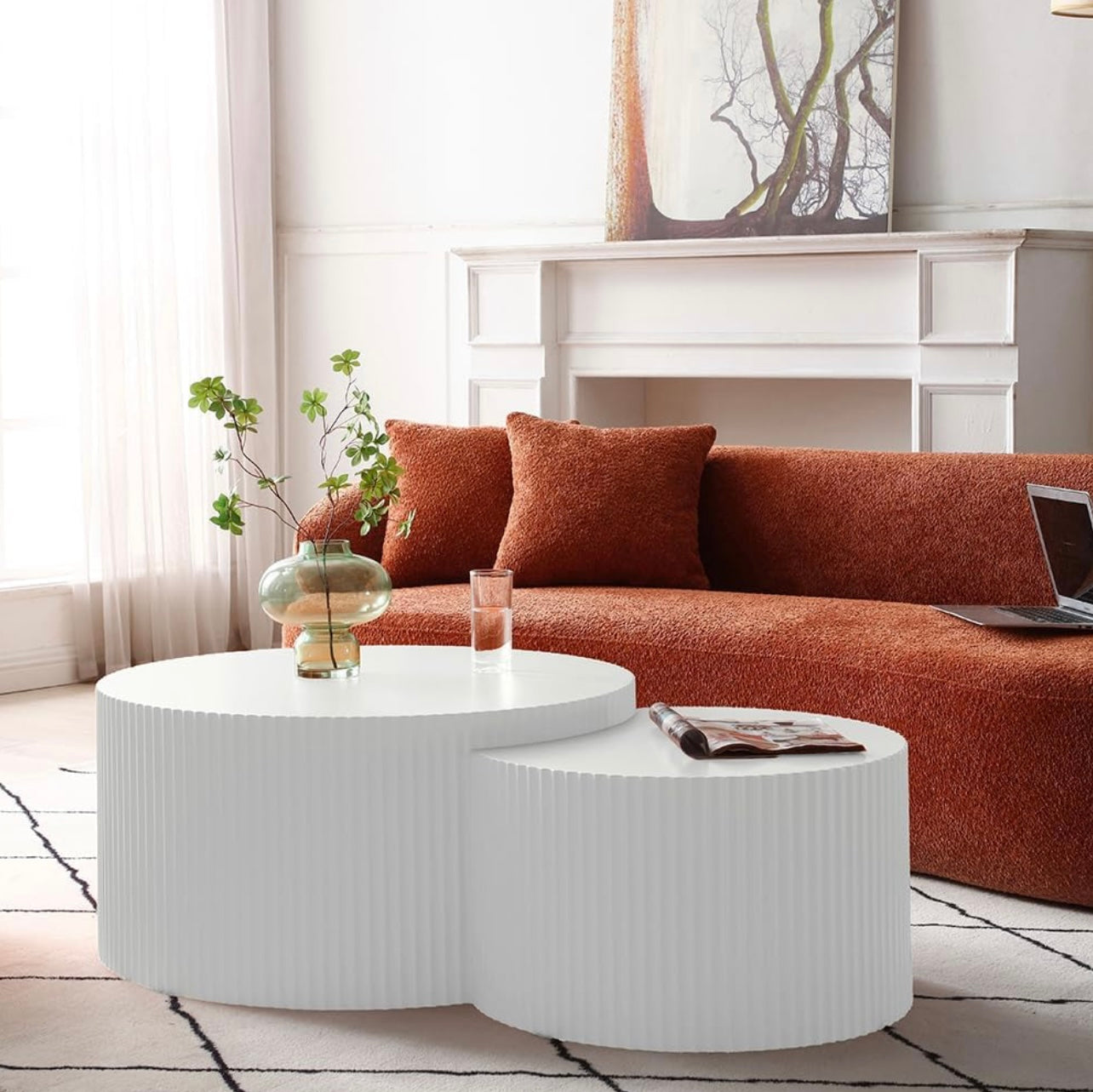 Set of 2 Round and Half-Moon MDF Nesting Coffee Tables