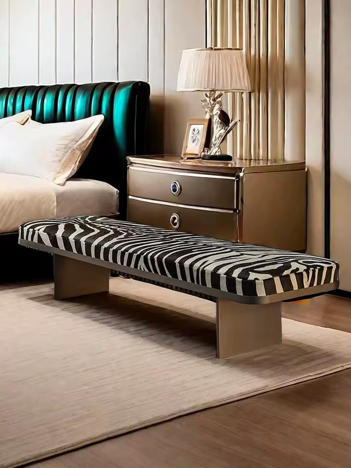 Black and White Upholstered Light- Luxury Vanity Bench with Iron Frame